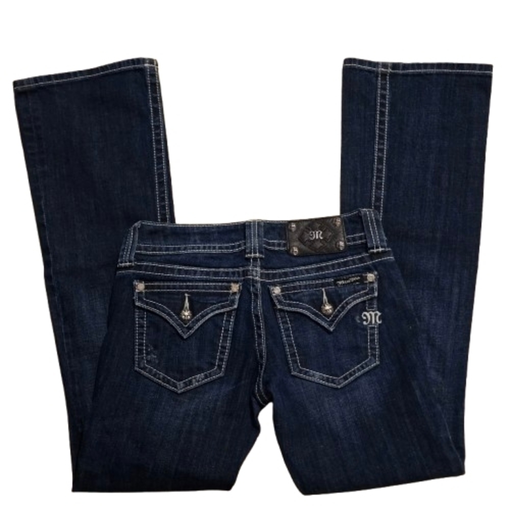 Miss Me Women's Denim Blue Jean 27x33.5 Dark Wash Low Rise Bootcut Stretch Y2k